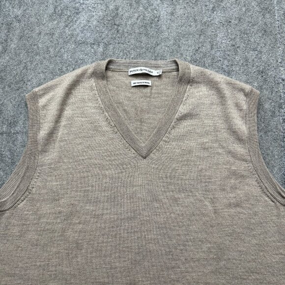 Peter Millar Sweater Vest Men M Beige Merino Wool V-Neck Jumper - Picture 1 of 11